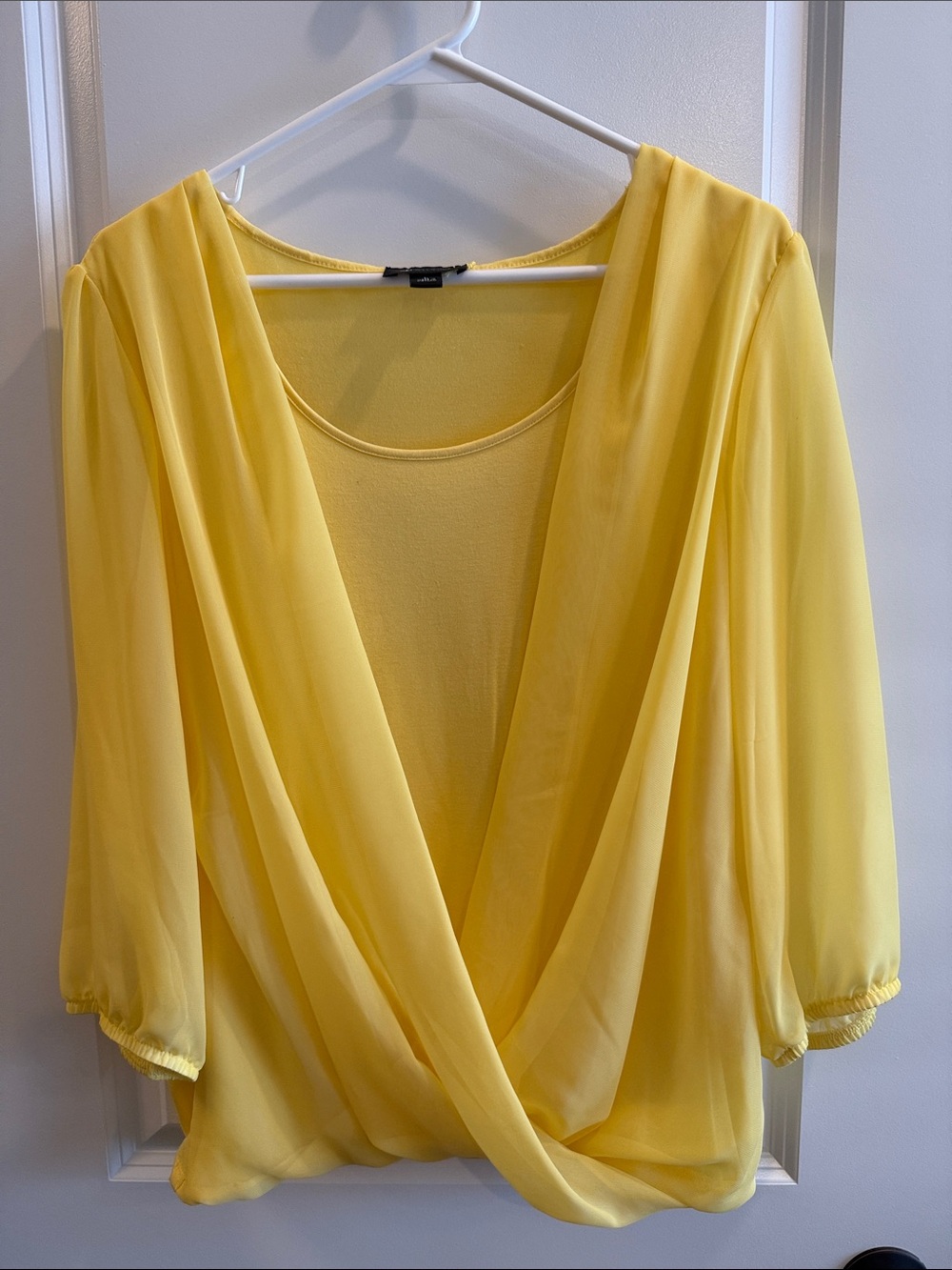 AB Studio Bright Yellow Draped Crossover Blouse